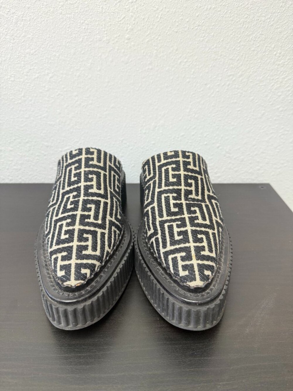 Worn Balmain Black and Cream Slip-On Loafers